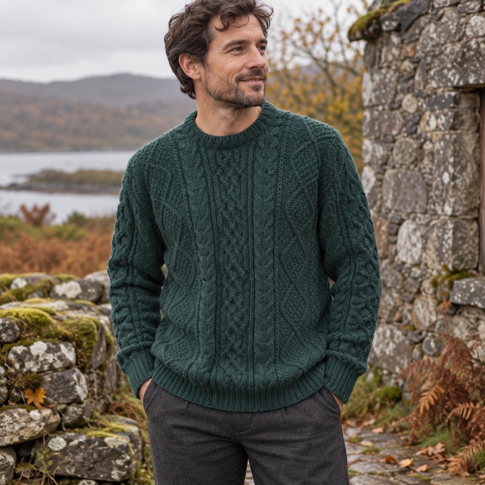 Vintage Patrick Malin Aran Cable Knit Sweater Mens M Pure New Wool Ireland Teal